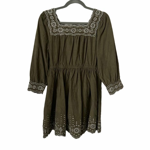 NWT Madewell Petite Embroidered Corduroy Square-Neck Mini Dress - Picture 3 of 10